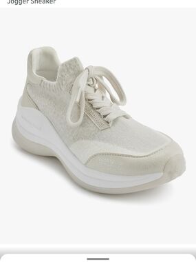 Karl Lagerfeld Women’s Cream Knit Lace-Up Jogger Sneaker